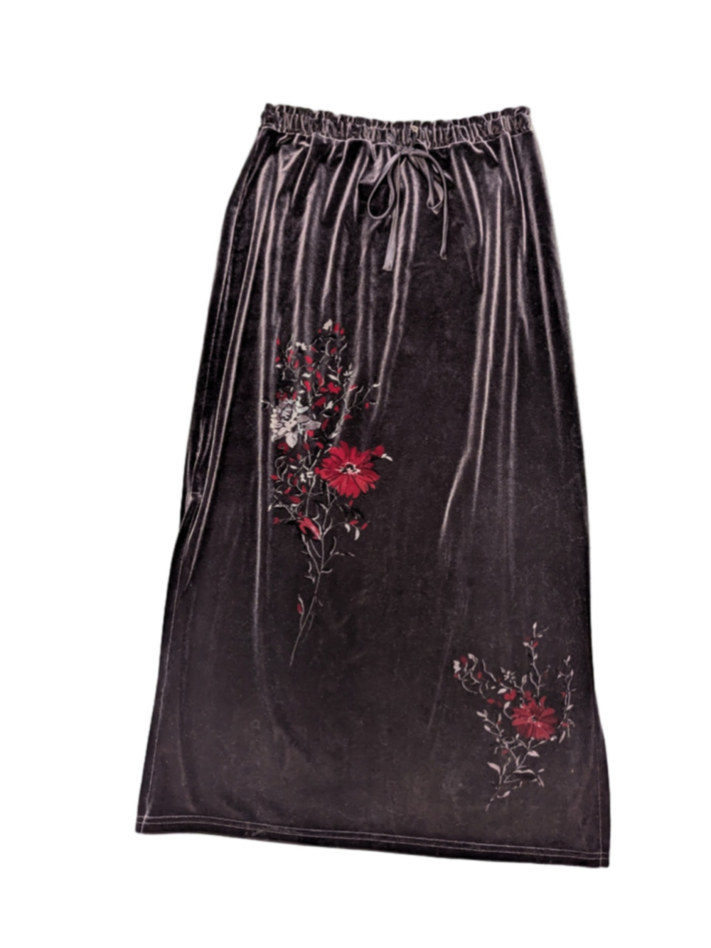 Vintage Y2K Worthington Velvet Floral Maxi Skirt Slit Whimsigoth Grey Large